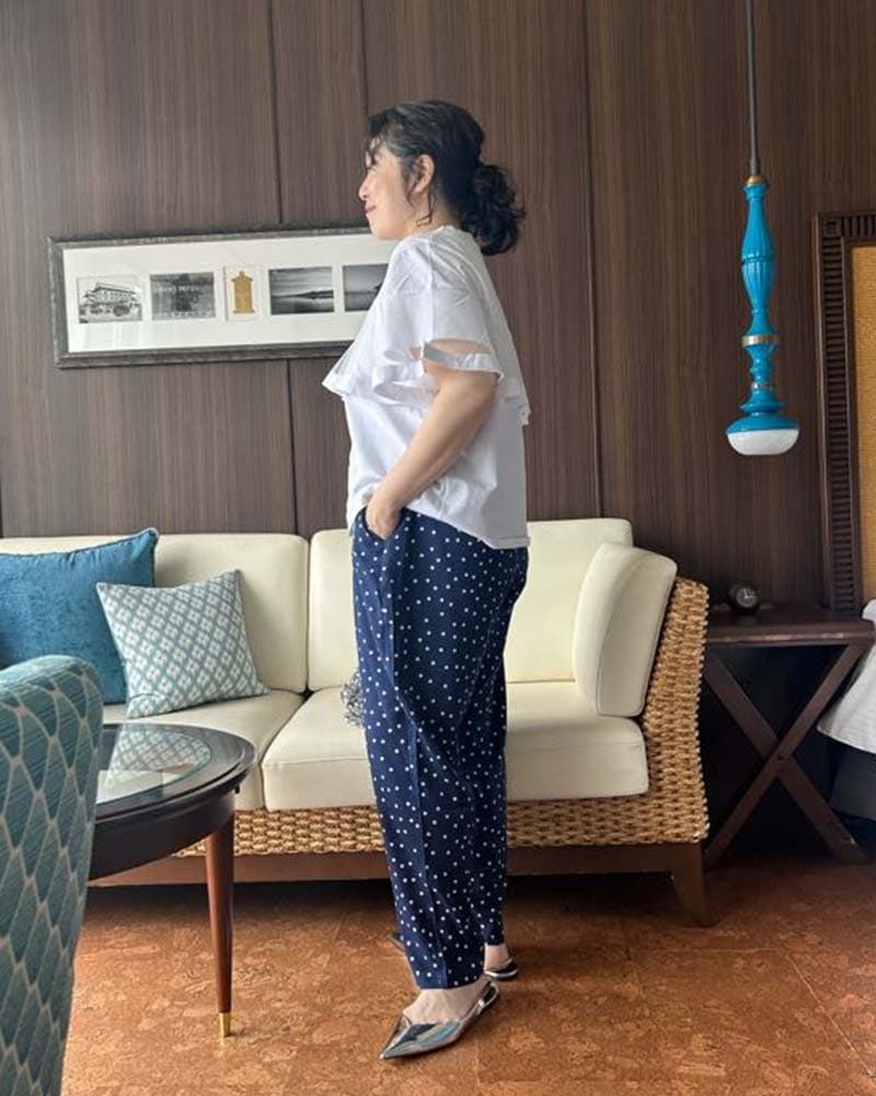 【otostyle】ドット柄イージーテーパードパンツ