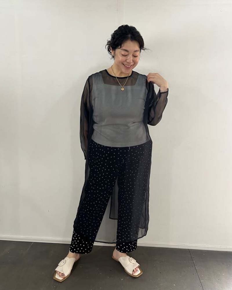 【otostyle】ドット柄イージーテーパードパンツ