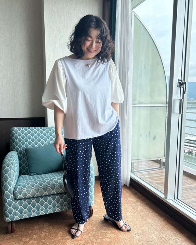 【otostyle】ドット柄イージーテーパードパンツ