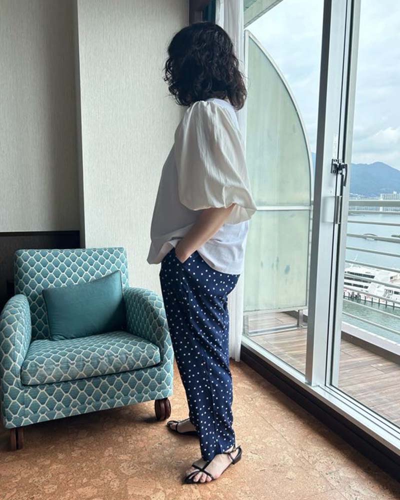 【otostyle】ドット柄イージーテーパードパンツ