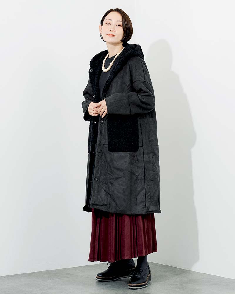 【美品】KRYOS パッチワークレザー リアルムートンコート 36 ブラック 1 パッチワークリバーシブルフェイクムートンコート | OUTER | 元町