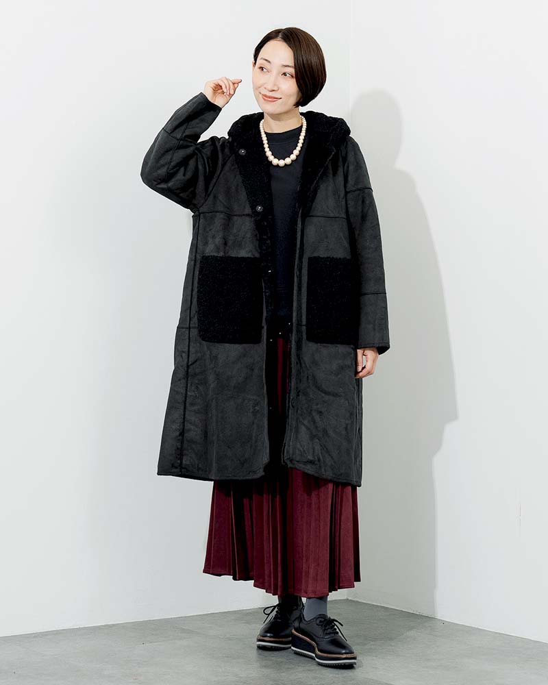 パッチワークリバーシブルフェイクムートンコート | OUTER | 元町