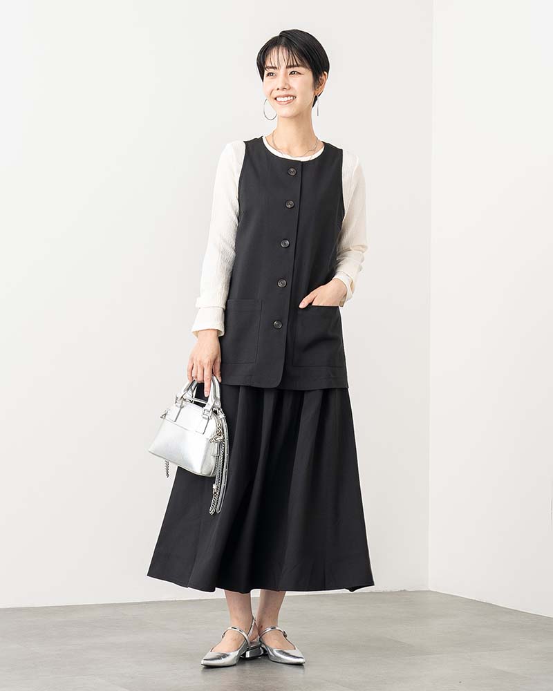 リネンタッチフロントプリーツスカート《セットアップ対応》