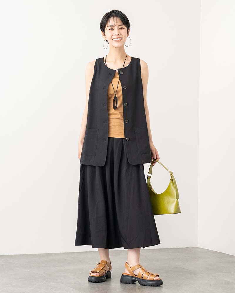 リネンタッチフロントプリーツスカート《セットアップ対応》