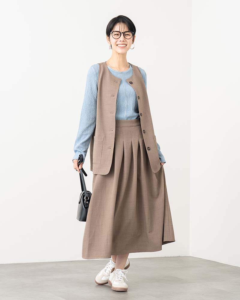 リネンタッチフロントプリーツスカート《セットアップ対応》