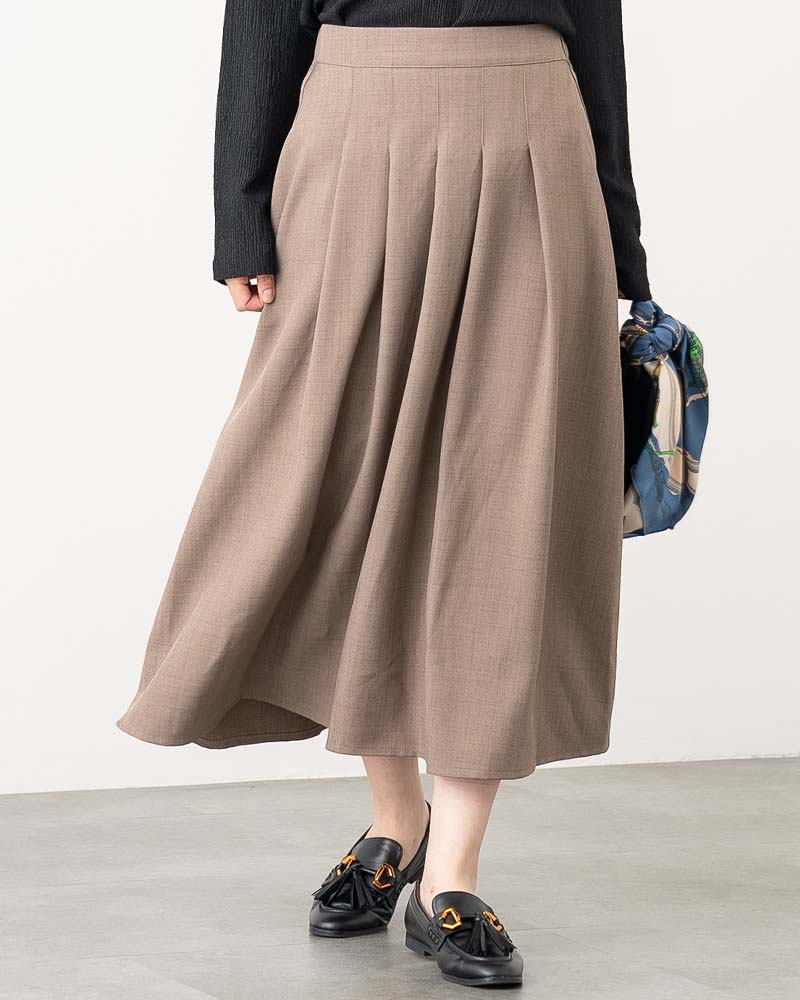 リネンタッチフロントプリーツスカート《セットアップ対応》