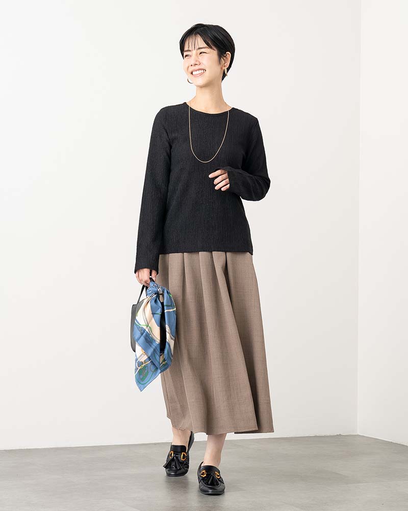 リネンタッチフロントプリーツスカート《セットアップ対応》