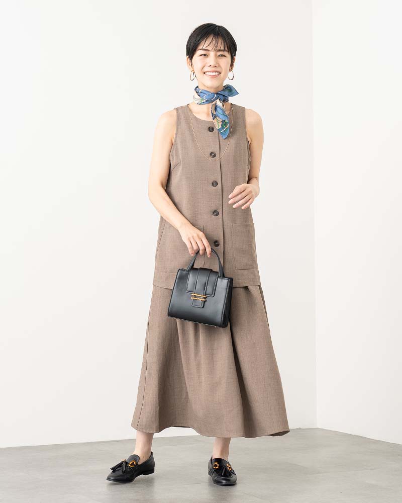 リネンタッチフロントプリーツスカート《セットアップ対応》