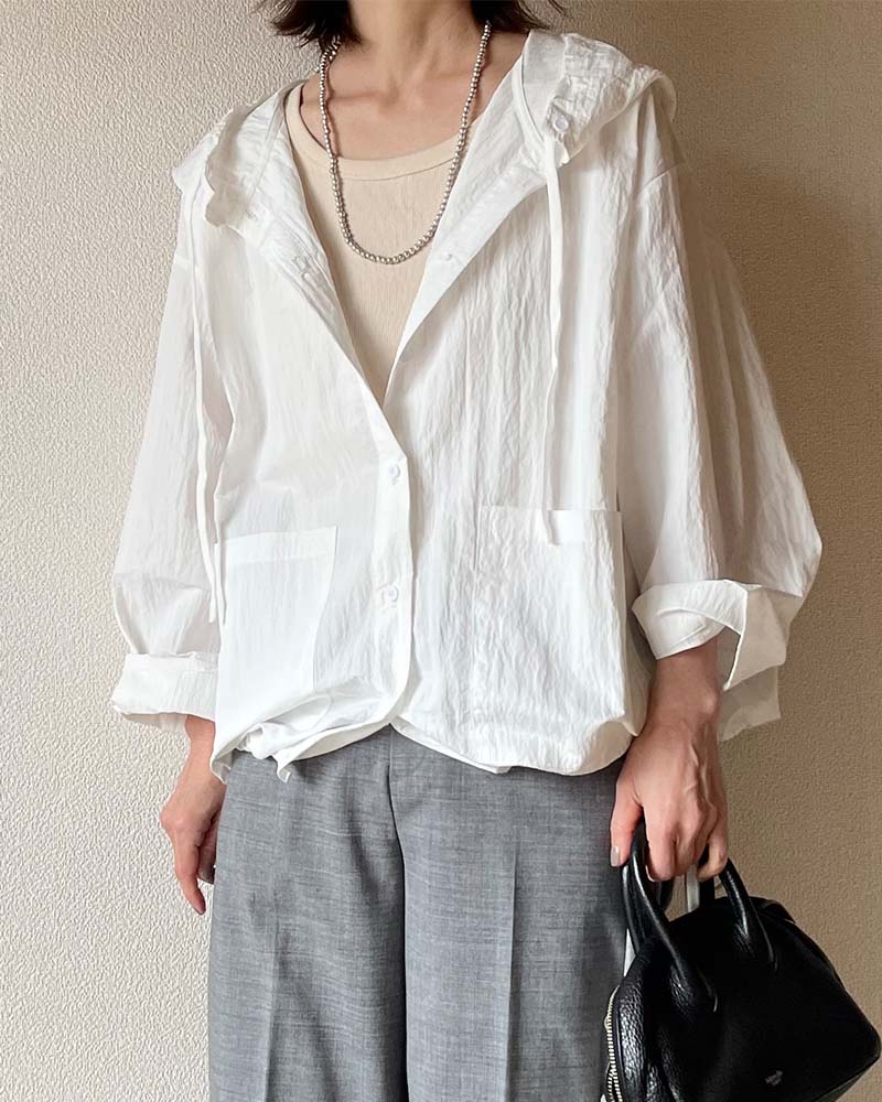 【Canaria Style】ナイロンフーディーシャツブルゾン