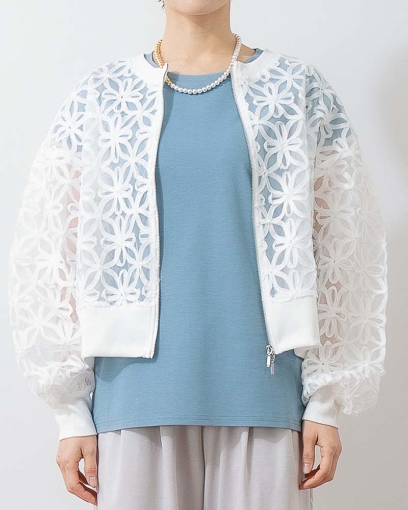 シアー花柄チュールブルゾン