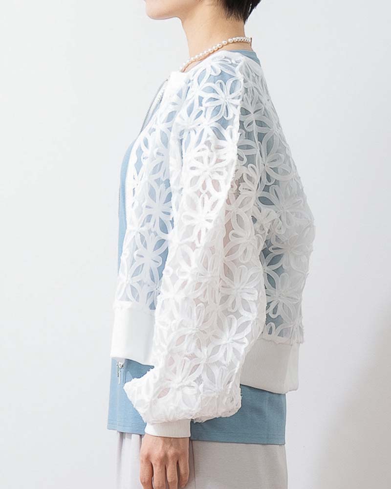シアー花柄チュールブルゾン