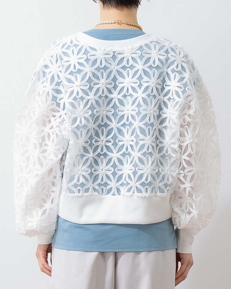 シアー花柄チュールブルゾン