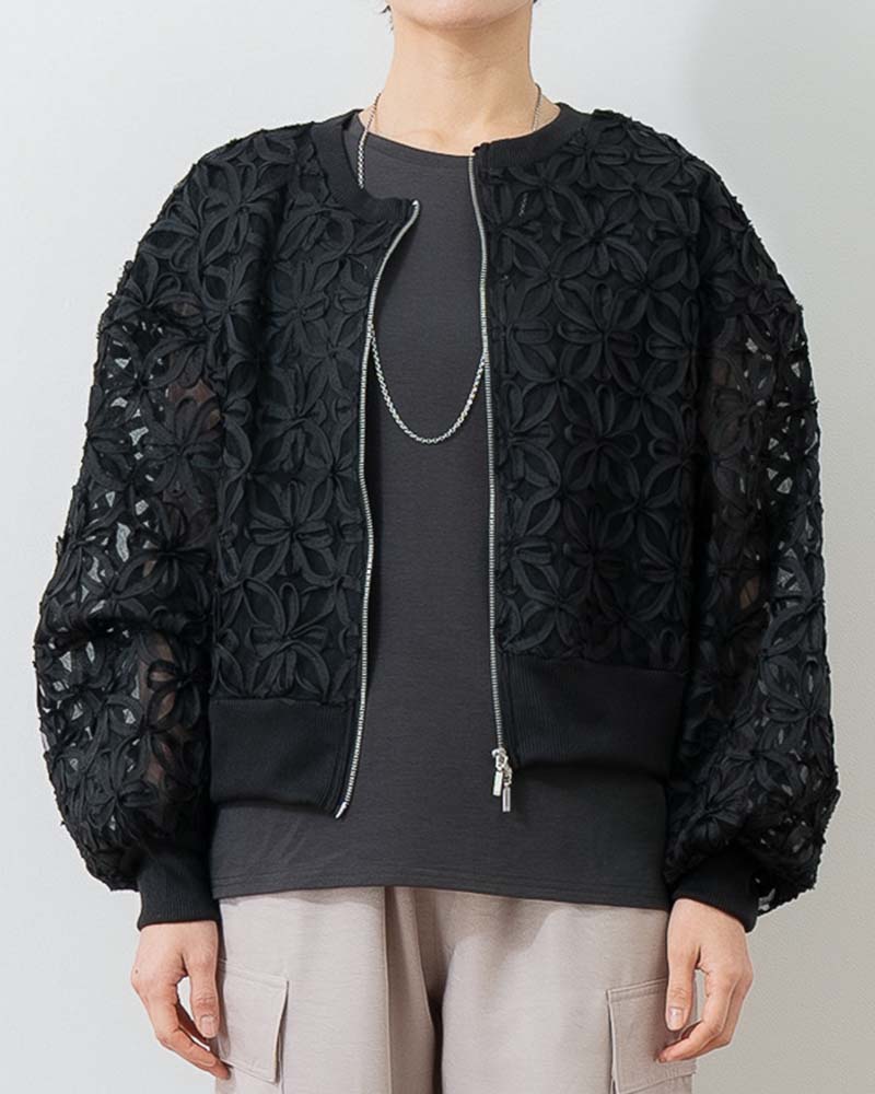 シアー花柄チュールブルゾン