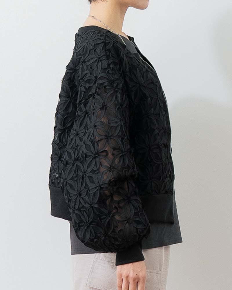 シアー花柄チュールブルゾン