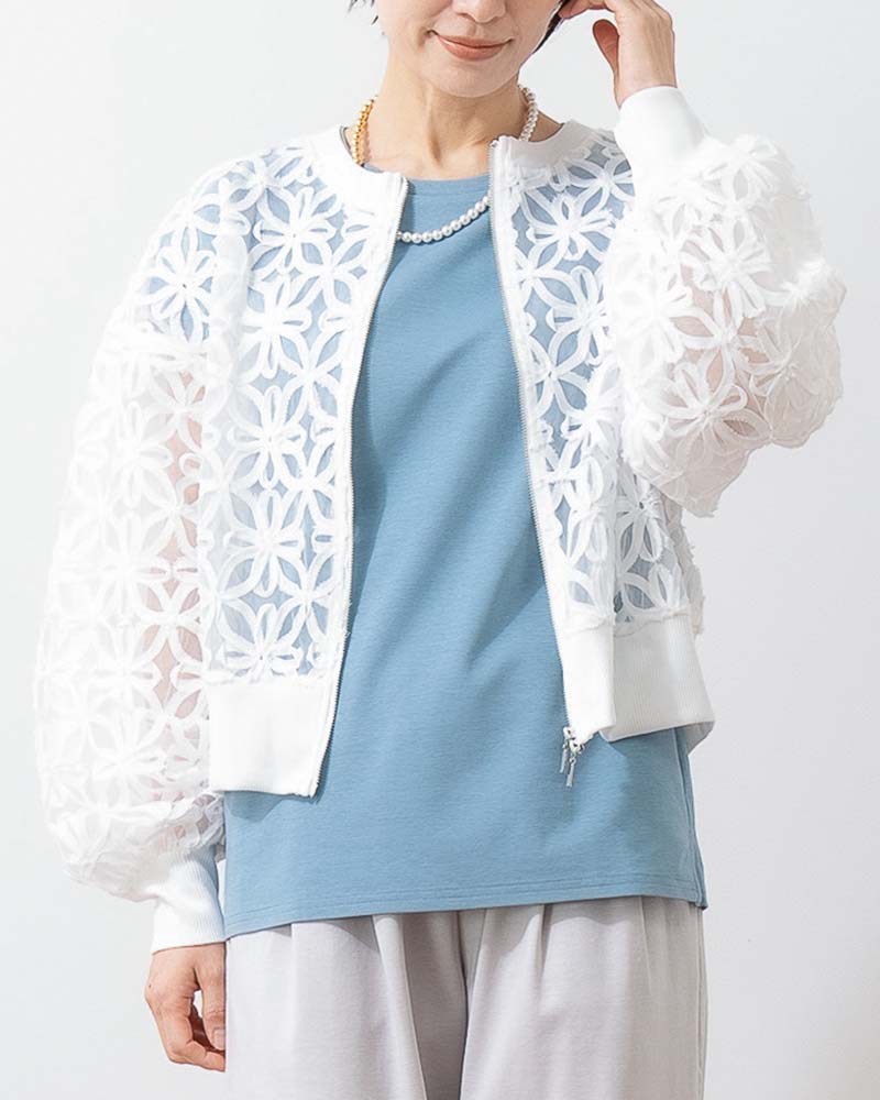 シアー花柄チュールブルゾン