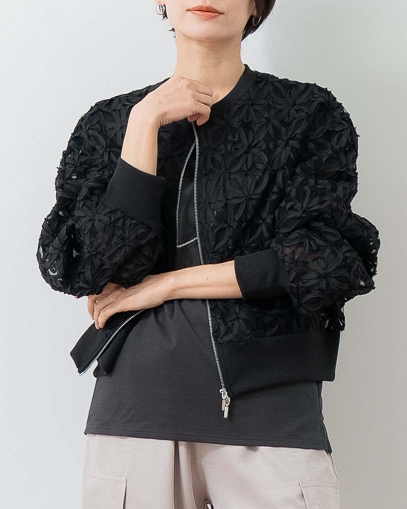 シアー花柄チュールブルゾン