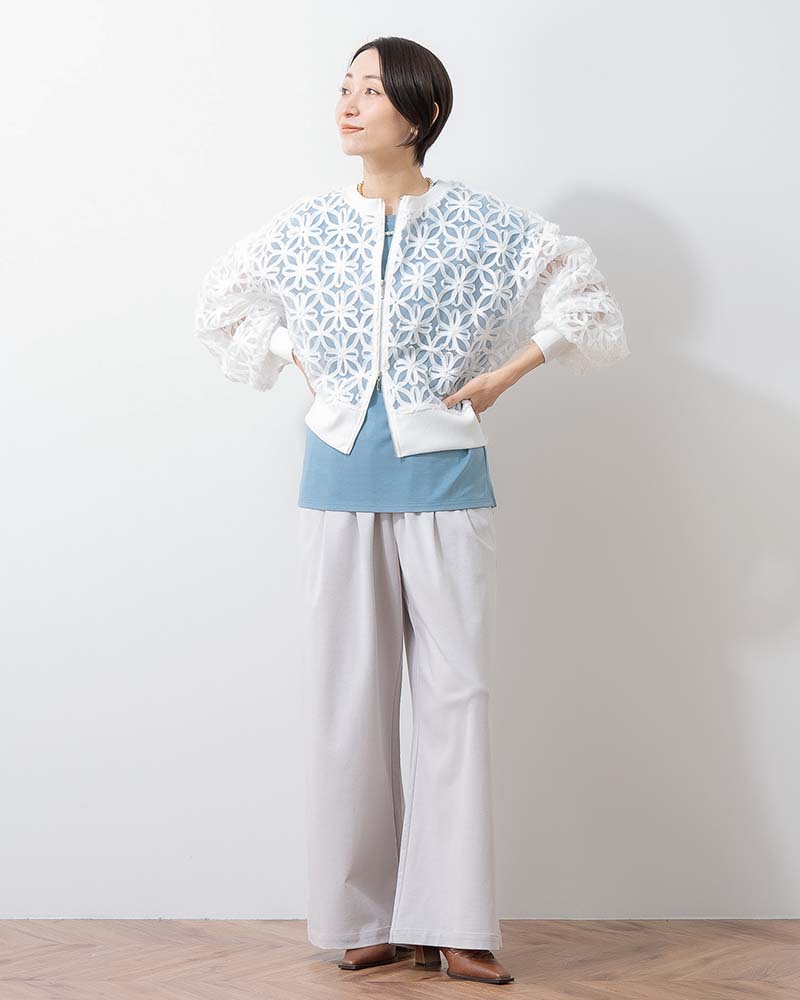 シアー花柄チュールブルゾン