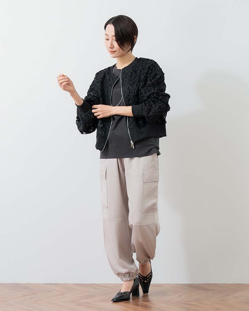 シアー花柄チュールブルゾン