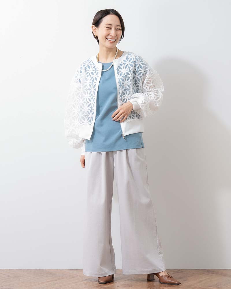 シアー花柄チュールブルゾン