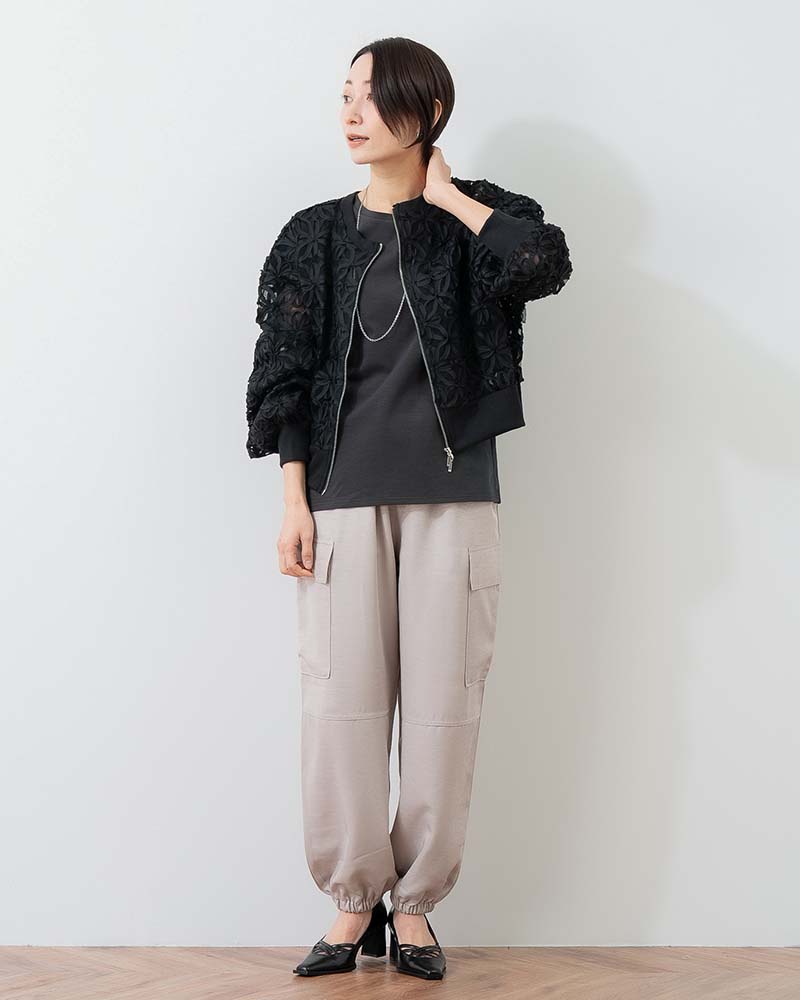 シアー花柄チュールブルゾン