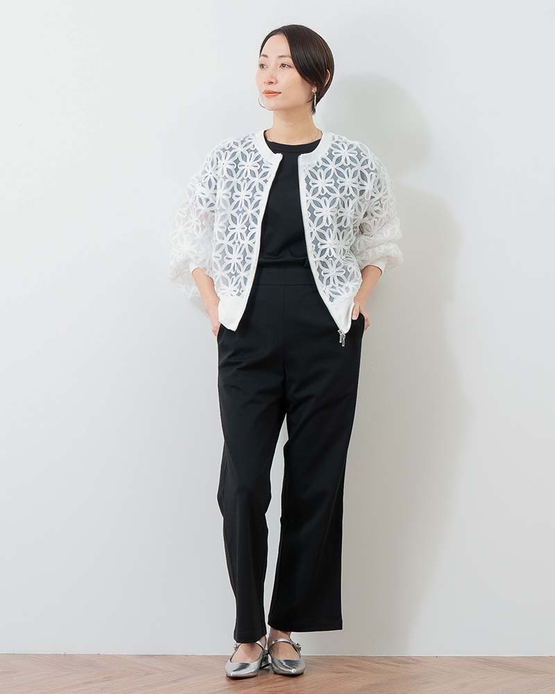 シアー花柄チュールブルゾン