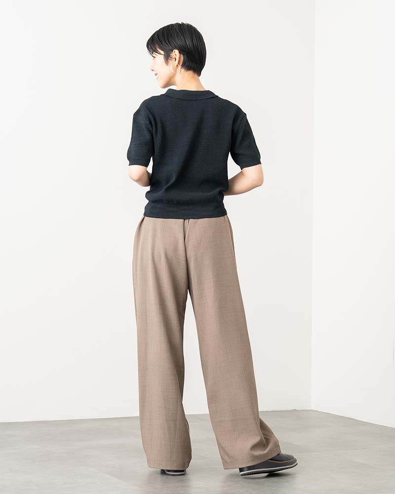 ポロ襟半袖ニットプルオーバー