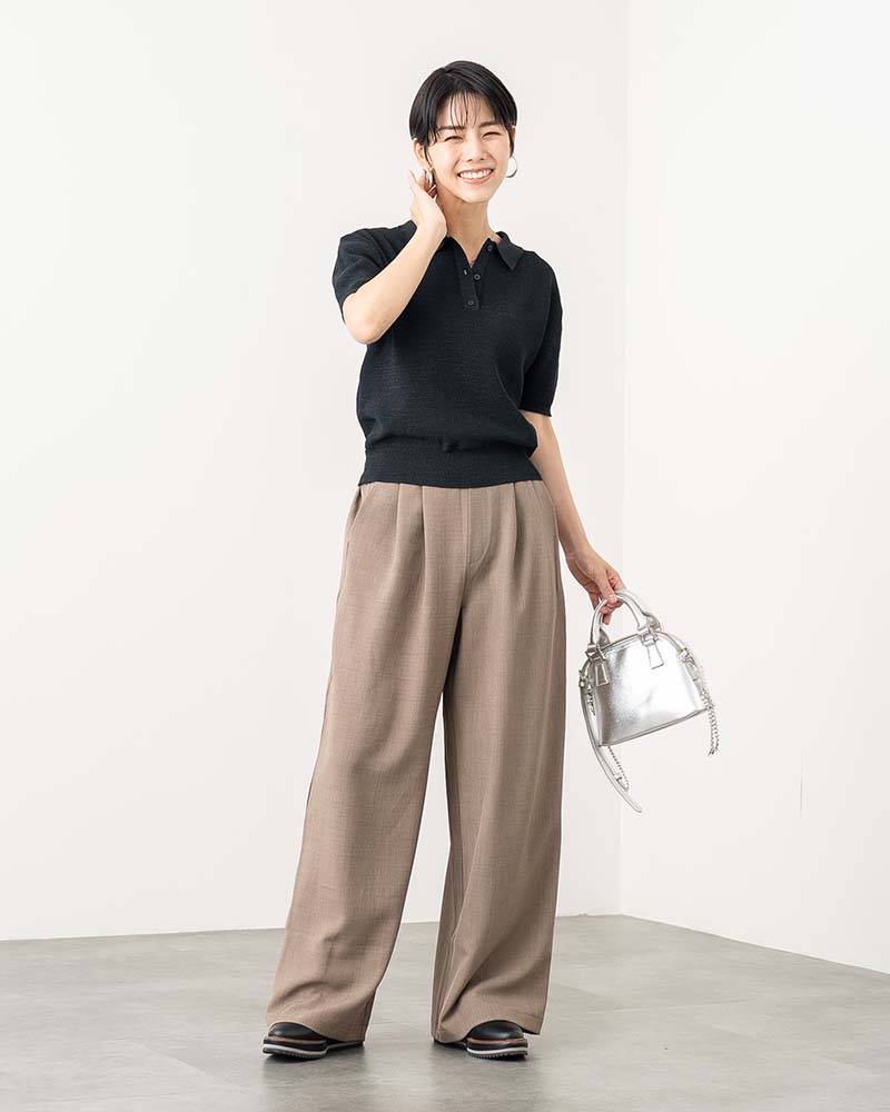 ポロ襟半袖ニットプルオーバー