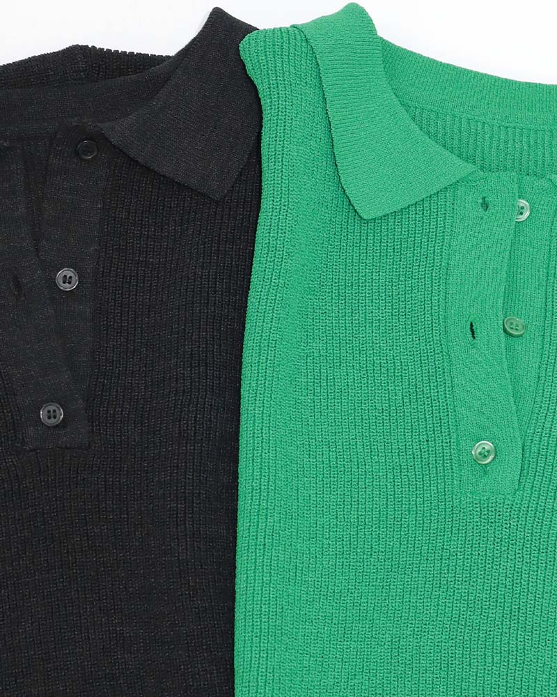 ポロ襟半袖ニットプルオーバー