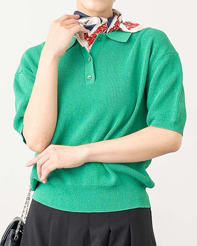ポロ襟半袖ニットプルオーバー