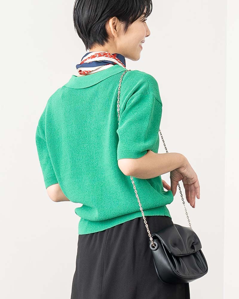 ポロ襟半袖ニットプルオーバー
