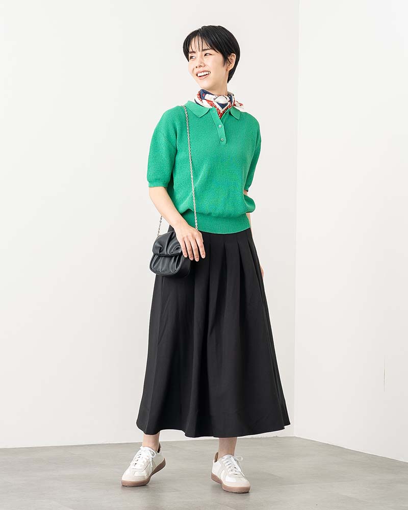 ポロ襟半袖ニットプルオーバー