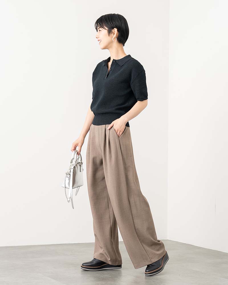 ポロ襟半袖ニットプルオーバー