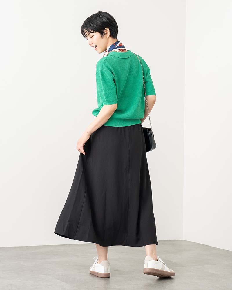 ポロ襟半袖ニットプルオーバー