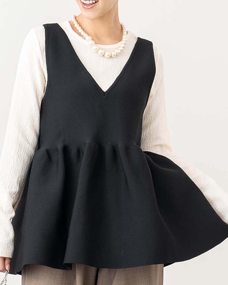 前後2WAYスポンディッシュニットペプラムベスト