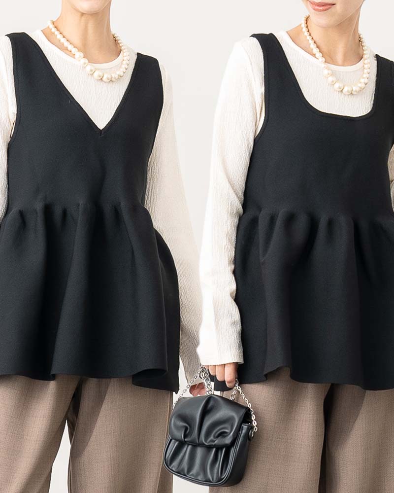 前後2WAYスポンディッシュニットペプラムベスト