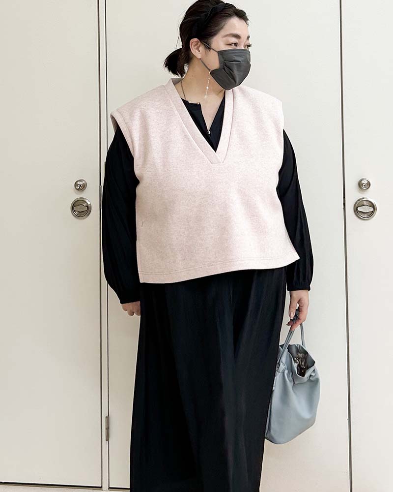 【otostyle】《即納》ニットメルトンVネックベスト（ブラックのみ）