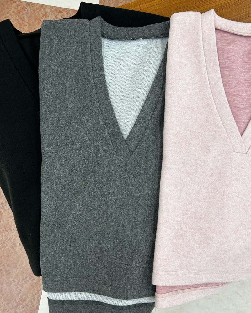 【otostyle】《即納》ニットメルトンVネックベスト（ブラックのみ）