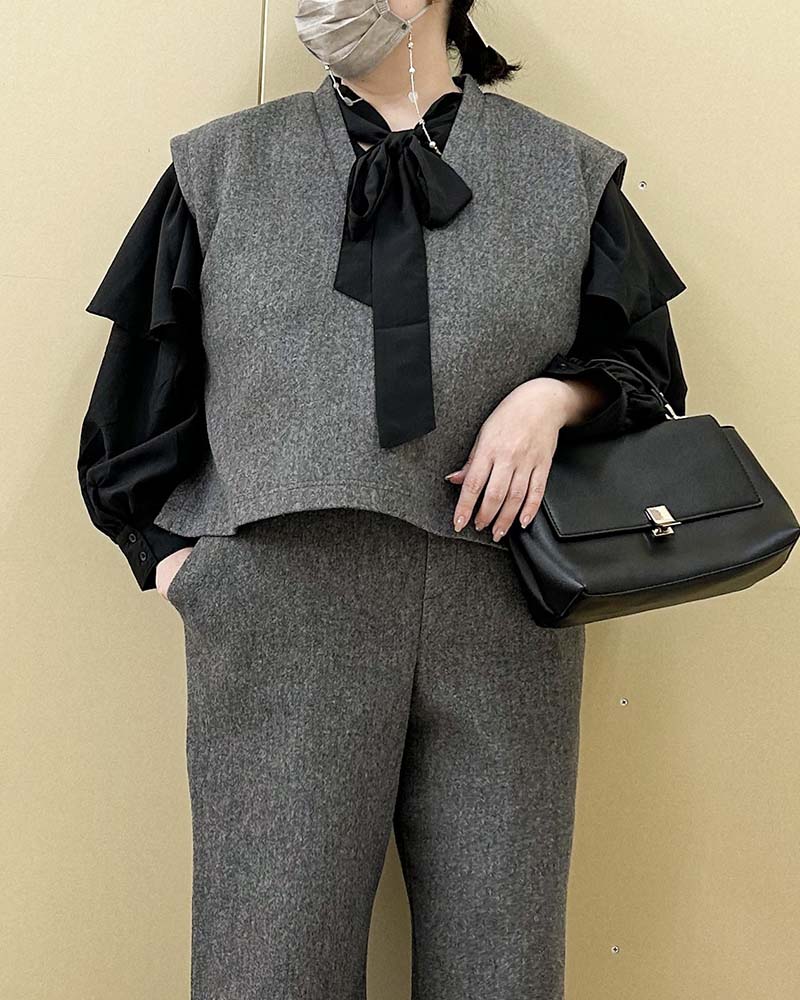 【otostyle】《即納》ニットメルトンVネックベスト（ブラックのみ）