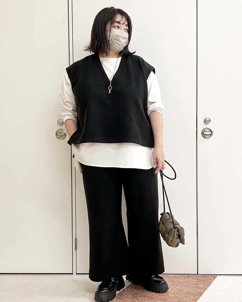 【otostyle】《即納》ニットメルトンVネックベスト（ブラックのみ）