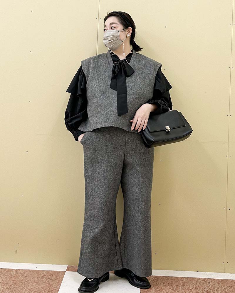 【otostyle】《即納》ニットメルトンVネックベスト（ブラックのみ）