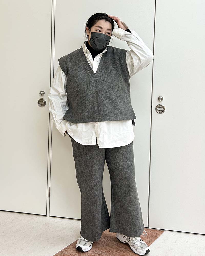 【otostyle】《即納》ニットメルトンVネックベスト（ブラックのみ）