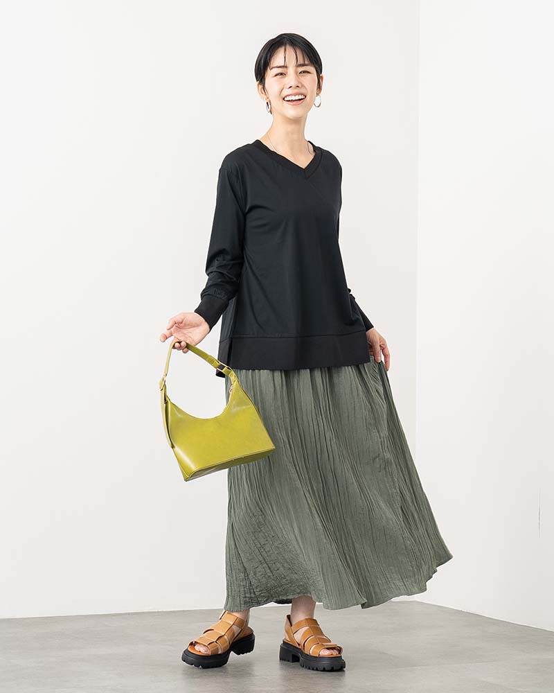 ワッシャープリーツギャザー切り替えスカート