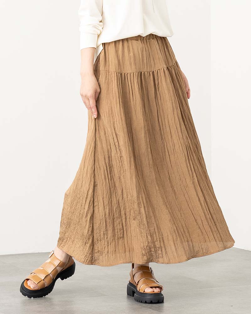 ワッシャープリーツギャザー切り替えスカート
