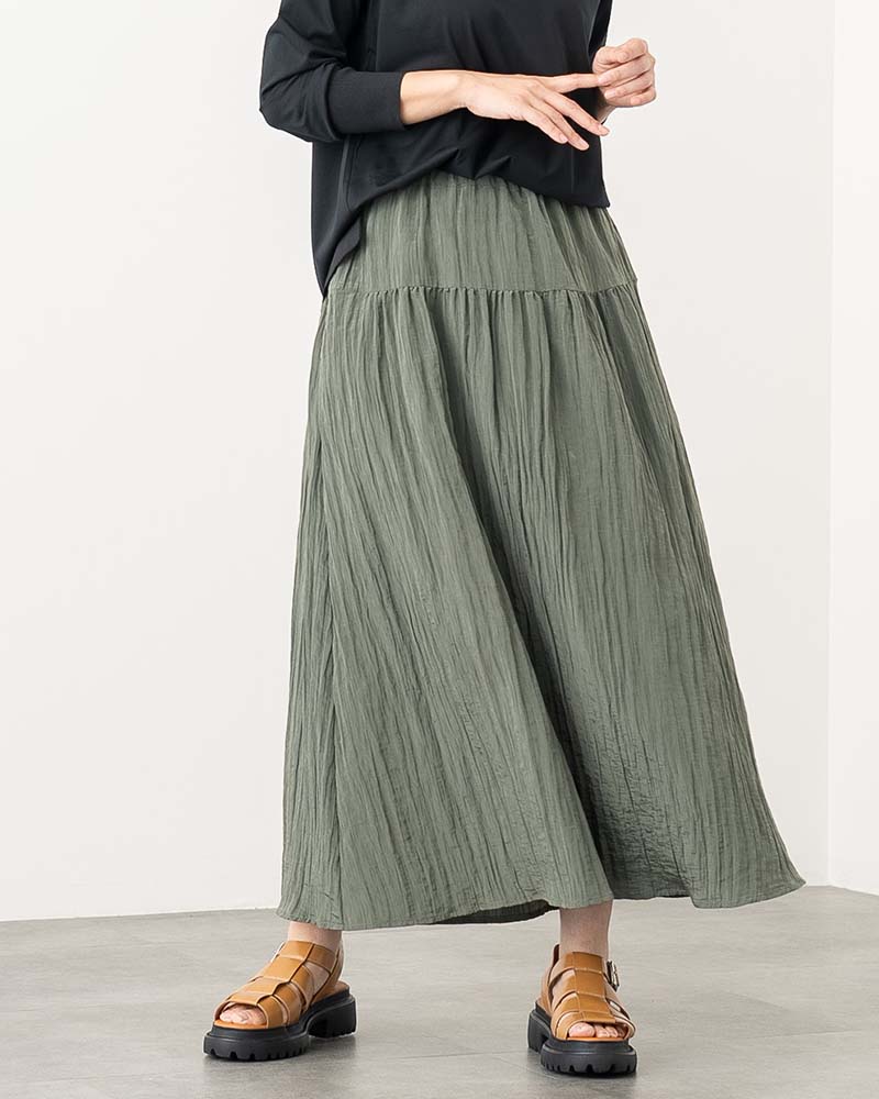 ワッシャープリーツギャザー切り替えスカート
