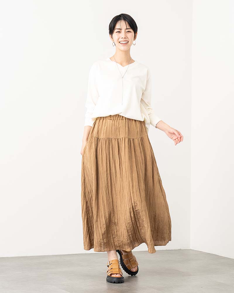ワッシャープリーツギャザー切り替えスカート