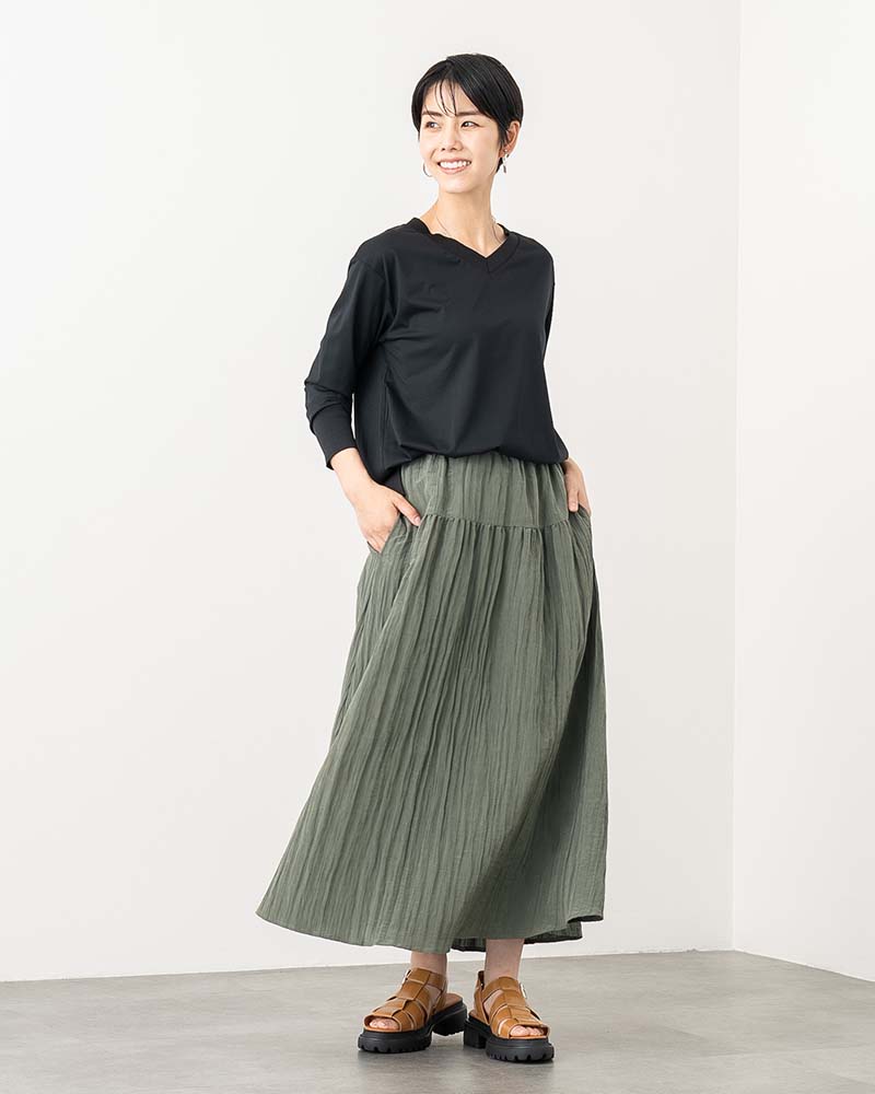 ワッシャープリーツギャザー切り替えスカート