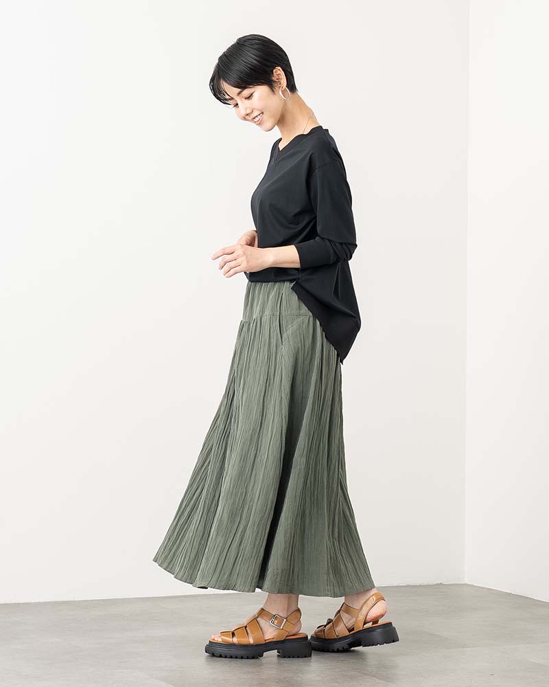 ワッシャープリーツギャザー切り替えスカート