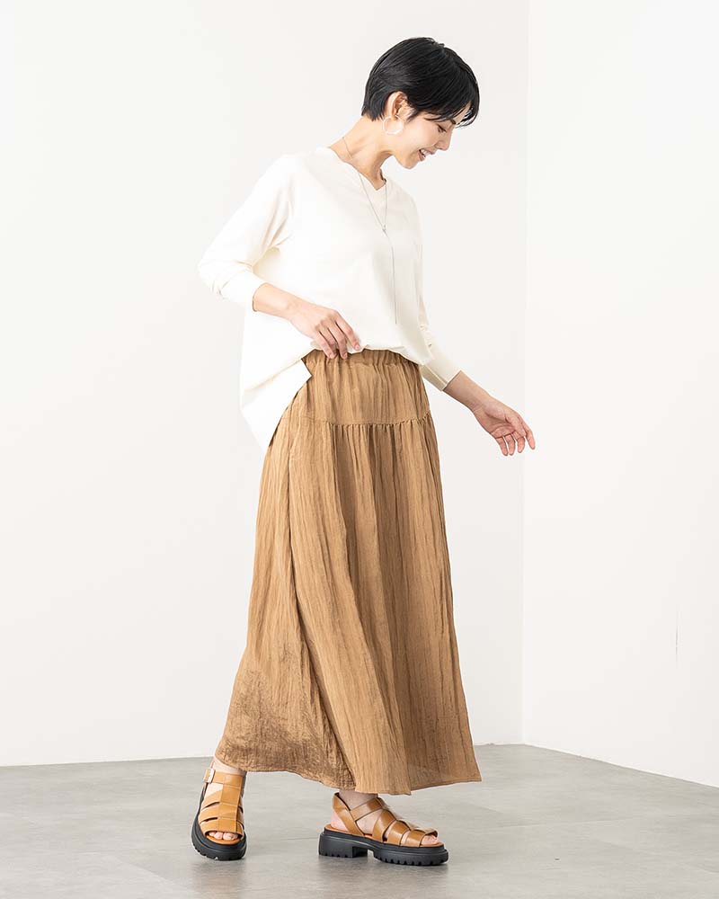 ワッシャープリーツギャザー切り替えスカート