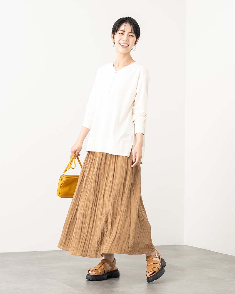 ワッシャープリーツギャザー切り替えスカート