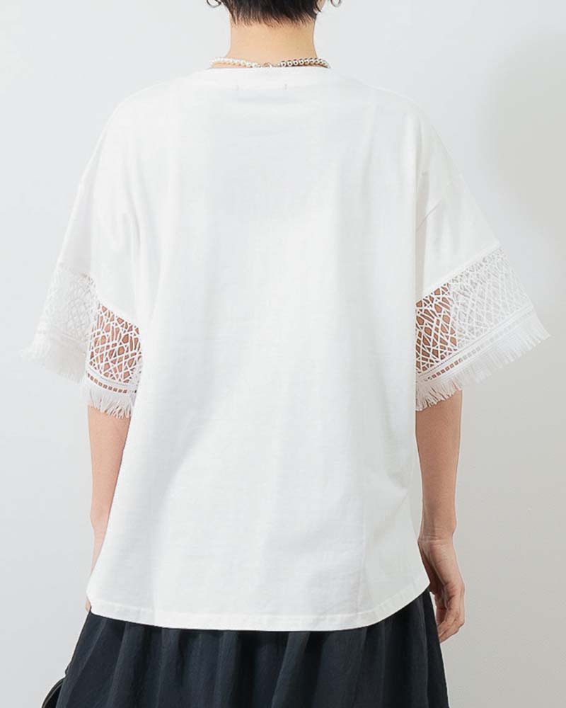 袖幾何学レースオーバーサイズTシャツ